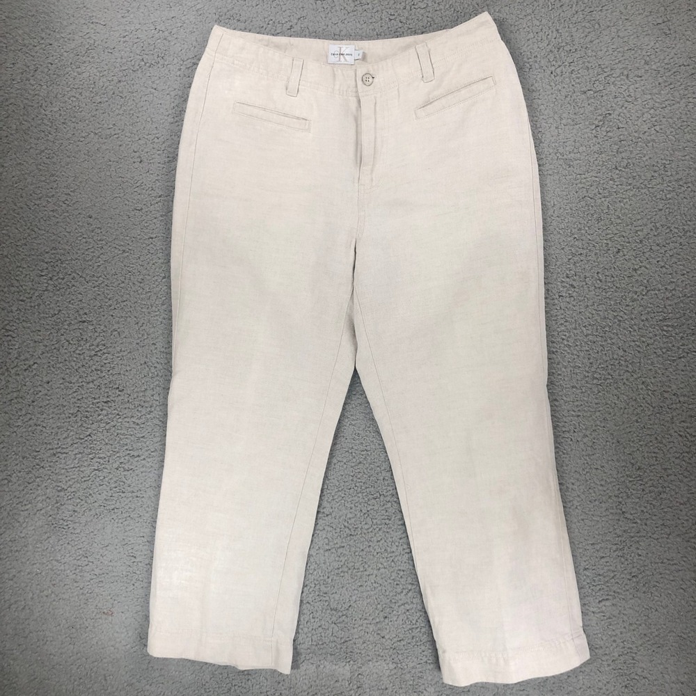 Calvin Klein Jeans Womens Size 6 Oatmeal Linen Cotton Blend Straight Leg Pants